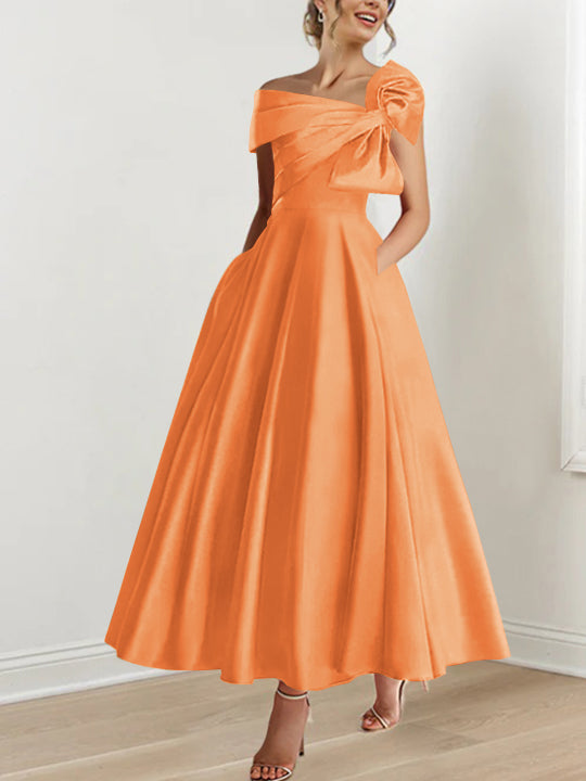 A-Line/Princess Off-the-Shoulder Sleeveless Ankle-Length Mother of the Bride Dresses with Bow(s)