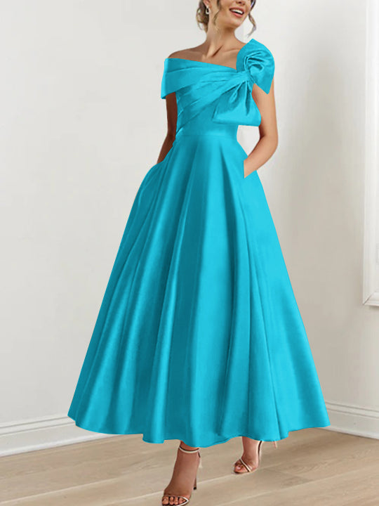 A-Line/Princess Off-the-Shoulder Sleeveless Ankle-Length Mother of the Bride Dresses with Bow(s)