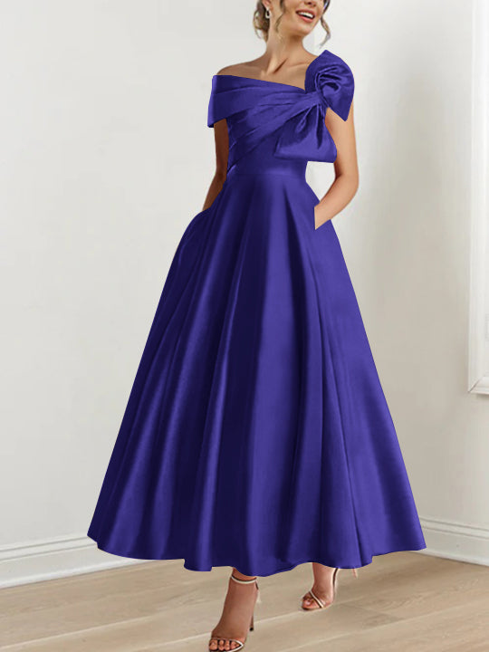 A-Line/Princess Off-the-Shoulder Sleeveless Ankle-Length Mother of the Bride Dresses with Bow(s)