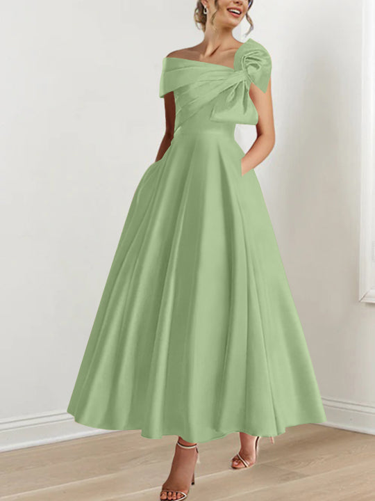 A-Line/Princess Off-the-Shoulder Sleeveless Ankle-Length Mother of the Bride Dresses with Bow(s)