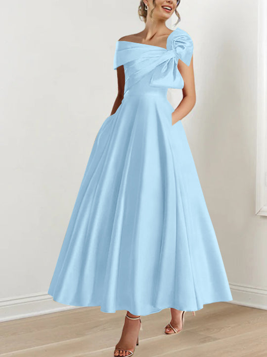 A-Line/Princess Off-the-Shoulder Sleeveless Ankle-Length Mother of the Bride Dresses with Bow(s)