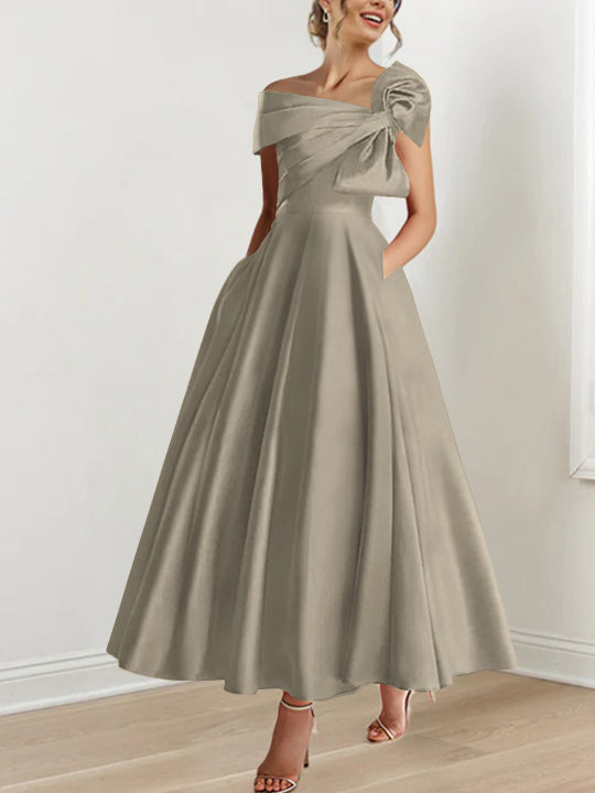 A-Line/Princess Off-the-Shoulder Sleeveless Ankle-Length Mother of the Bride Dresses with Bow(s)