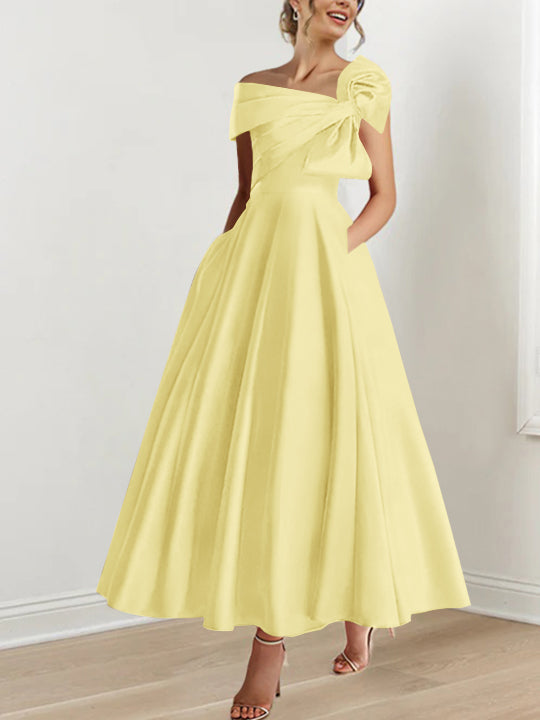 A-Line/Princess Off-the-Shoulder Sleeveless Ankle-Length Mother of the Bride Dresses with Bow(s)