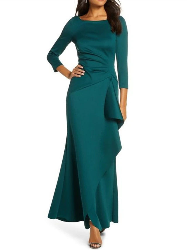 Sheath/Column 3/4 Sleeves Scoop Neck Mother of the Bride Dresses with Ruffles