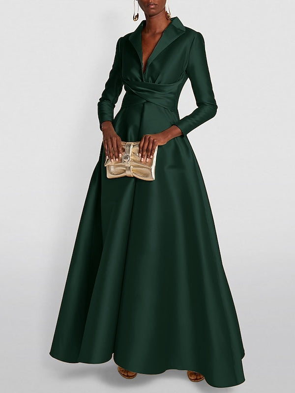 A-Line/Princess Long Sleeves V-Neck Floor-length Evening Dresses