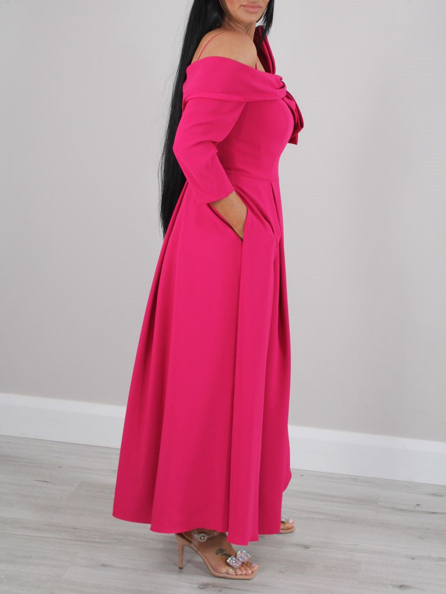 A-Line/Princess  3/4 Length Sleeves Off-the-Shoulder Ankle-Length Mother of the Bride Dresses with Bow(s)