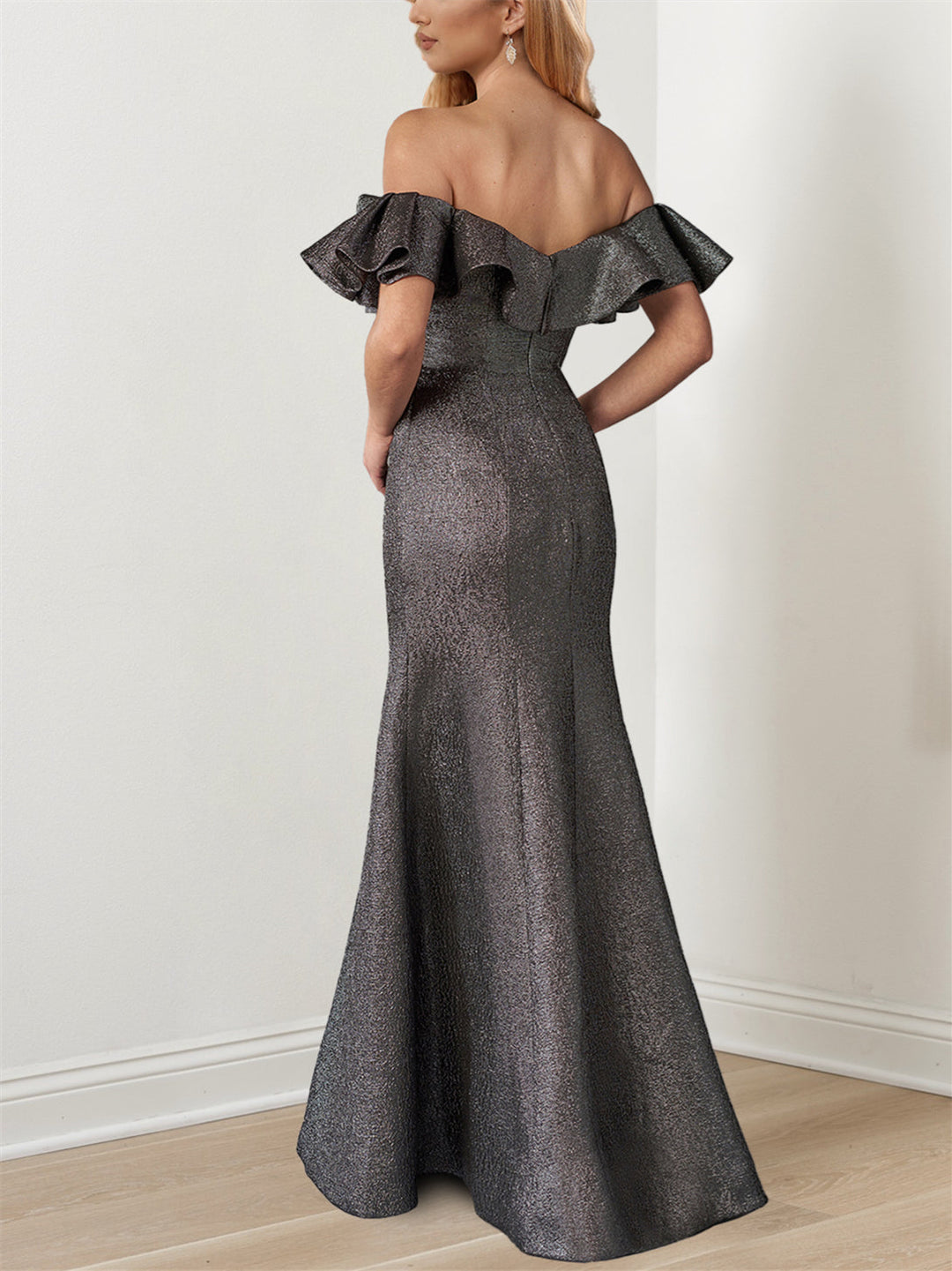 Mermaid/Trumpet Off-the-Shoulder Ruffle Sleeves Floor-Length Mother of the Bride Dresses