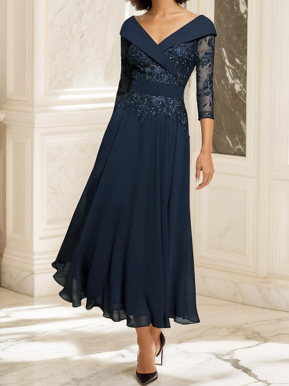 A-Line/Princess Sweetheart Half Sleeves Ankle-Length Mother of the Bride Dresses with Lace