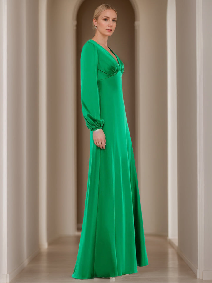 A-Line/Princess V-Neck Long Sleeves Floor-Length Mother of the Bride Dresses with Ruffles