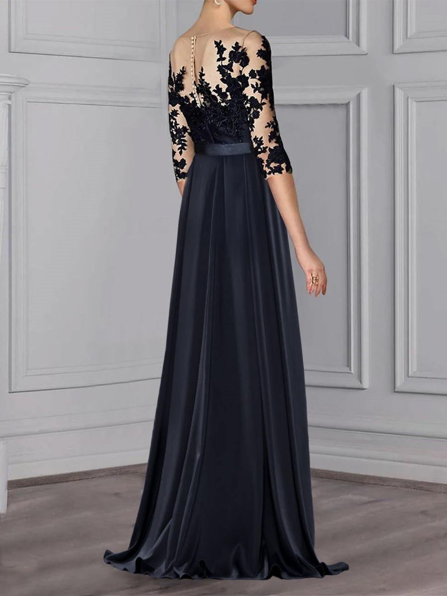 A-Line/Princess Jewel Neck 3/4 Length Sleeves Floor-Length Mother of the Bride Dresses