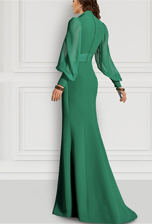 Mermaid/Trumpet Sweep/Brush Train Long Sleeve V Neck Mother of the Bride Dress Chiffon with Slit Strappy