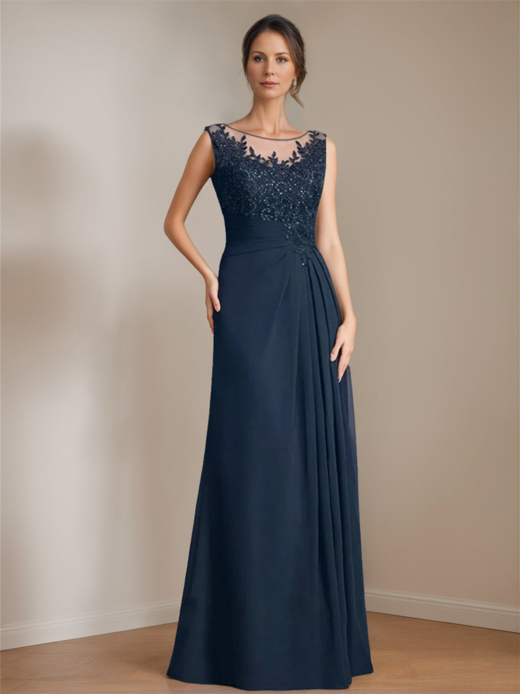 A-Line/Princess Scoop Floor-Length Mother of the Bride Dresses with Pleated & Sequins