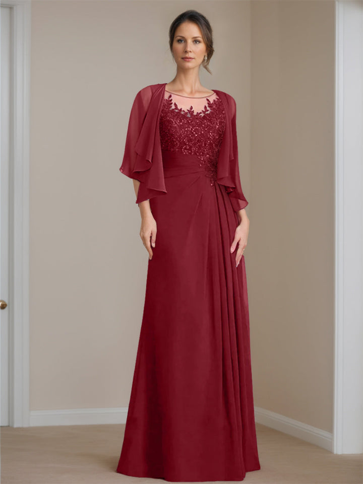 A-Line/Princess Scoop Floor-Length Mother of the Bride Dresses with Pleated & Sequins