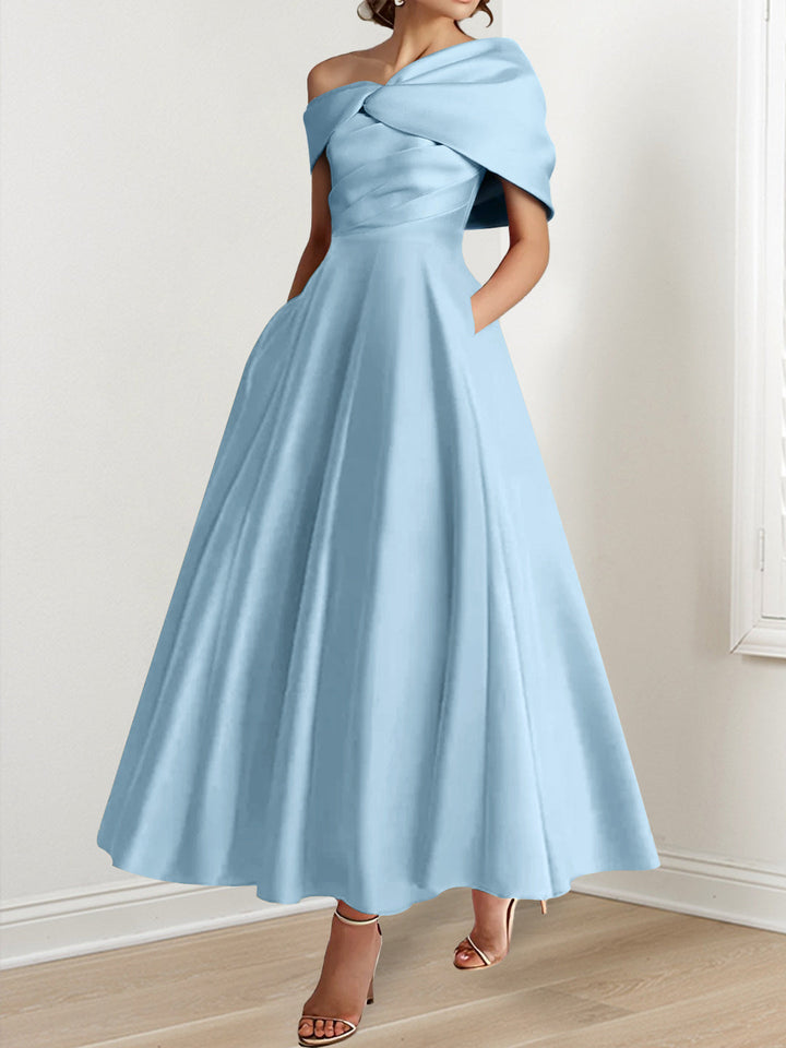 A-Line/Princess  Ankle-Length Sleeveless Off-the-shoulder Mother of the Bride Dresses With Ruffles Bow(s)