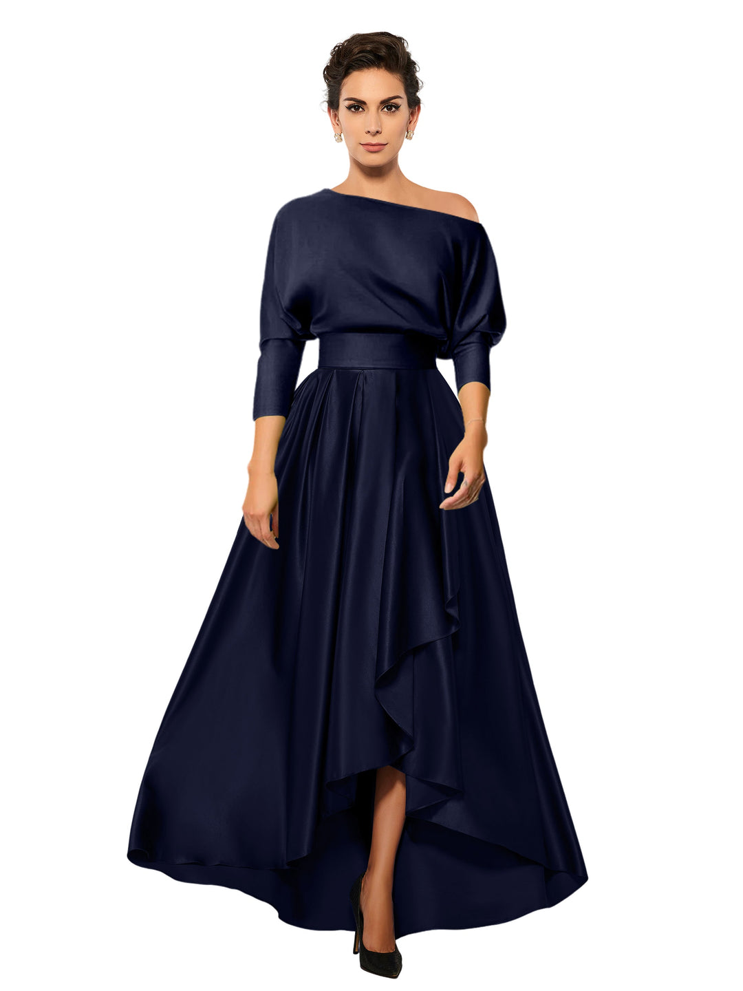 A-Line/Princess One-Shoulder 3/4 Sleeves Asymmetrical Mother of the Bride  & Groom Dresses