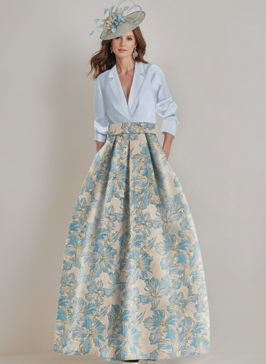 A-Line/Princess Shirt Collar 3/4 Sleeves Printed Flower Mother of the Bride & Groom Dresses