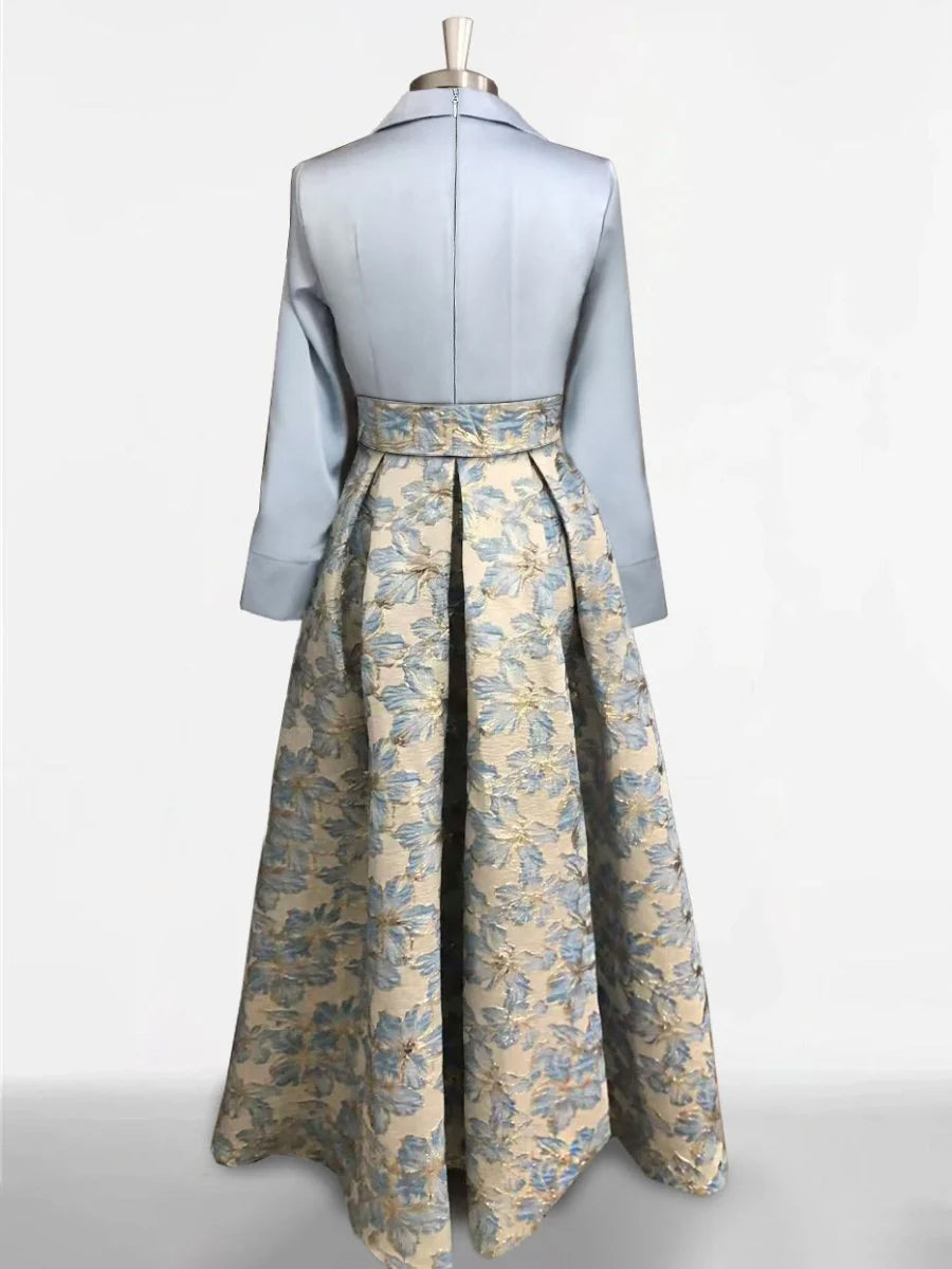 A-Line/Princess Shirt Collar 3/4 Sleeves Printed Flower Mother of the Bride & Groom Dresses