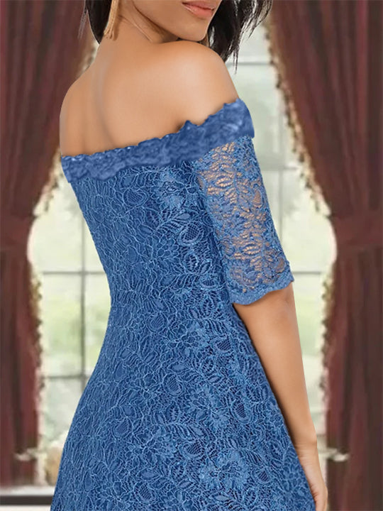 A-Line/Princess Off-the-shoulder Half Sleeves Mother of the Bride & Groom Dresses with Lace