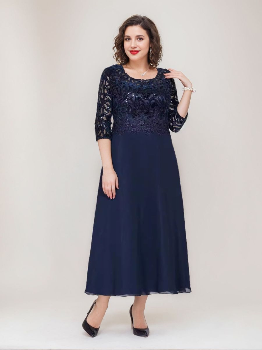 A-Line/Princess Scoop 3/4 Sleeves Ankle-Length Plus Size Mother of the Bride Dresses with Appliques