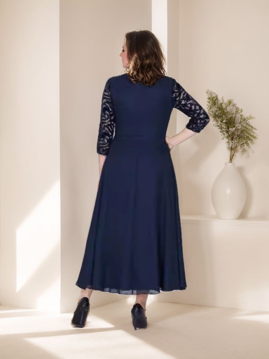 A-Line/Princess Scoop 3/4 Sleeves Ankle-Length Plus Size Mother of the Bride Dresses with Appliques