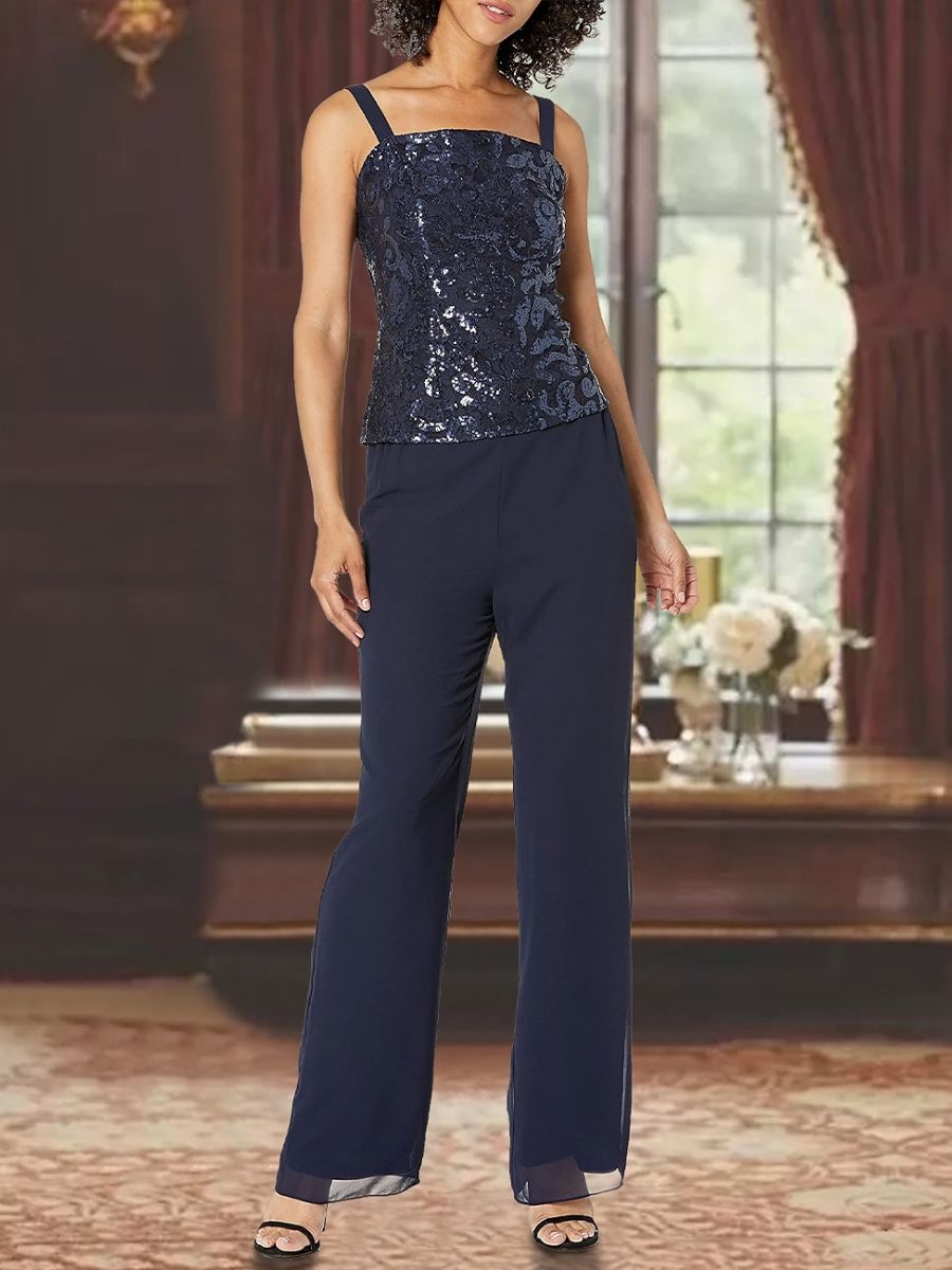 3 Piece Chiffon Square Neck Ankle-Length Mother Of The Bride Pantsuits With Applique