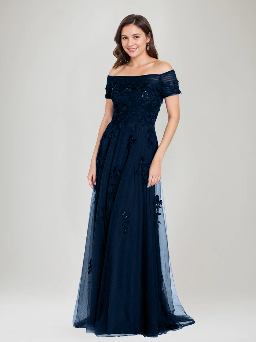 A-Line Off-the-Shoulder Sleeveless Mother Of The Bride & Groom Dresses with Appliques