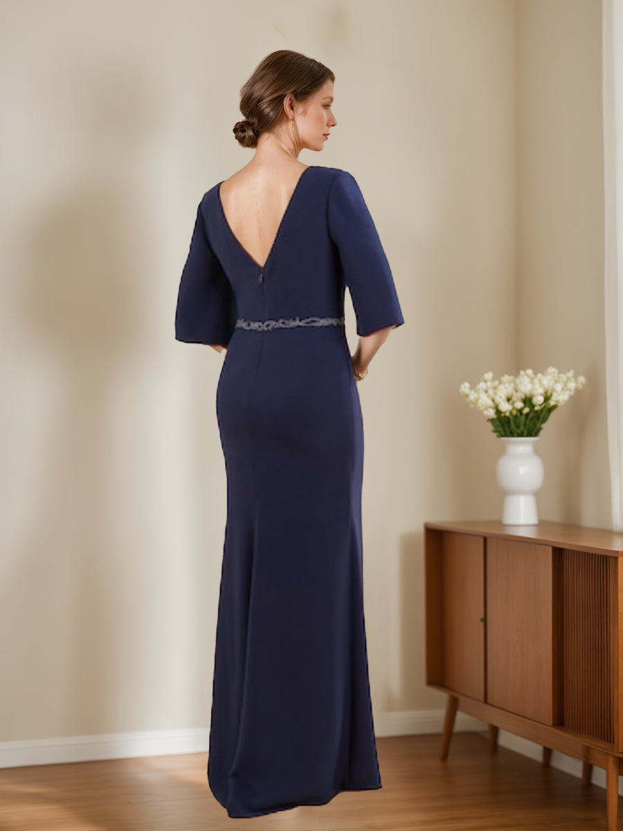 Sheath/Column V-Neck Half Sleeves Mother Of The Bride & Groom Dresses with Appliques & Split Side