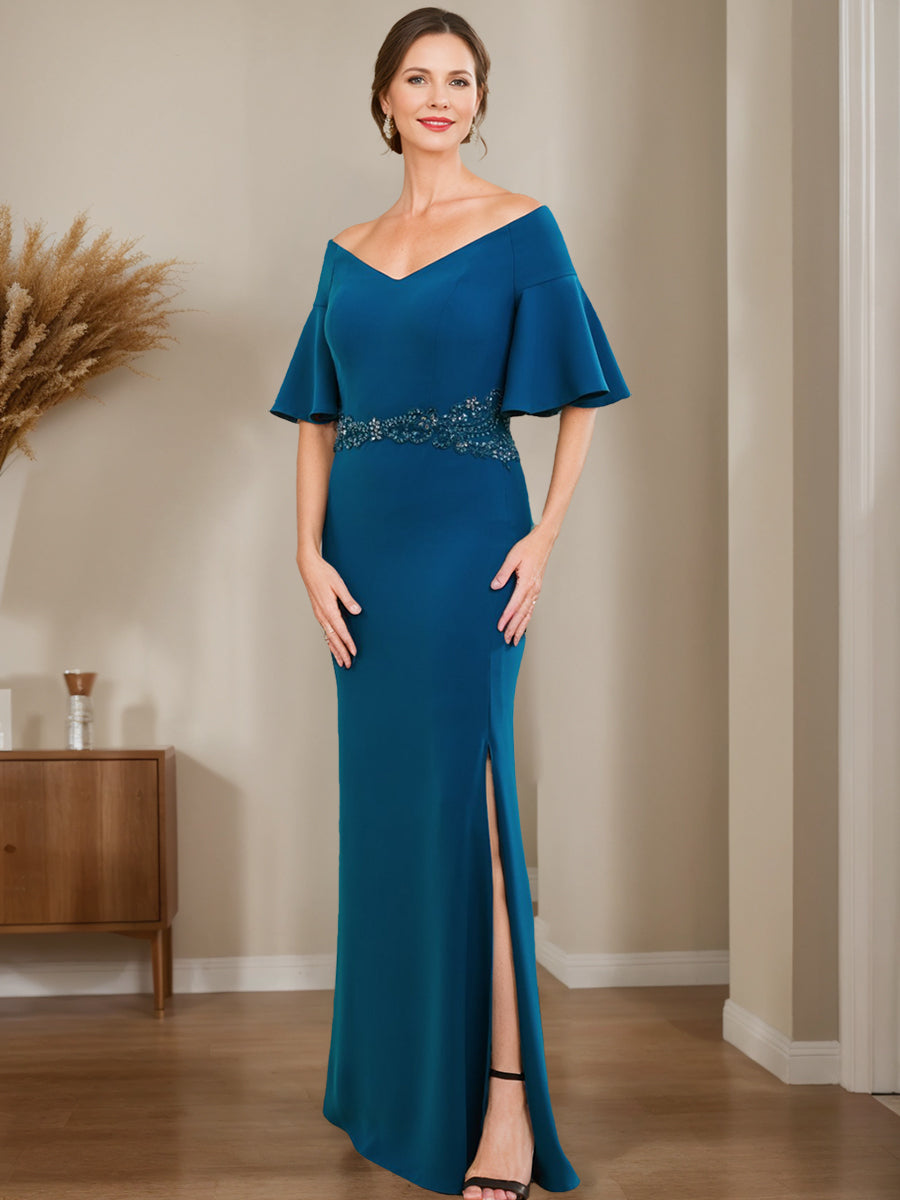 Sheath/Column Off-the-Shoulder Mother Of The Bride & Groom Dresses with Appliques & Split Side