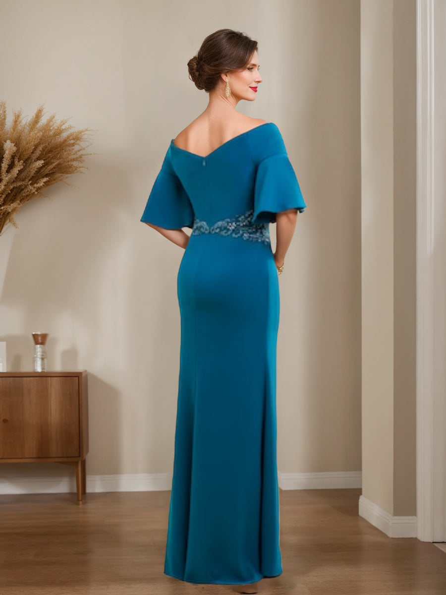 Sheath/Column Off-the-Shoulder Mother Of The Bride & Groom Dresses with Appliques & Split Side