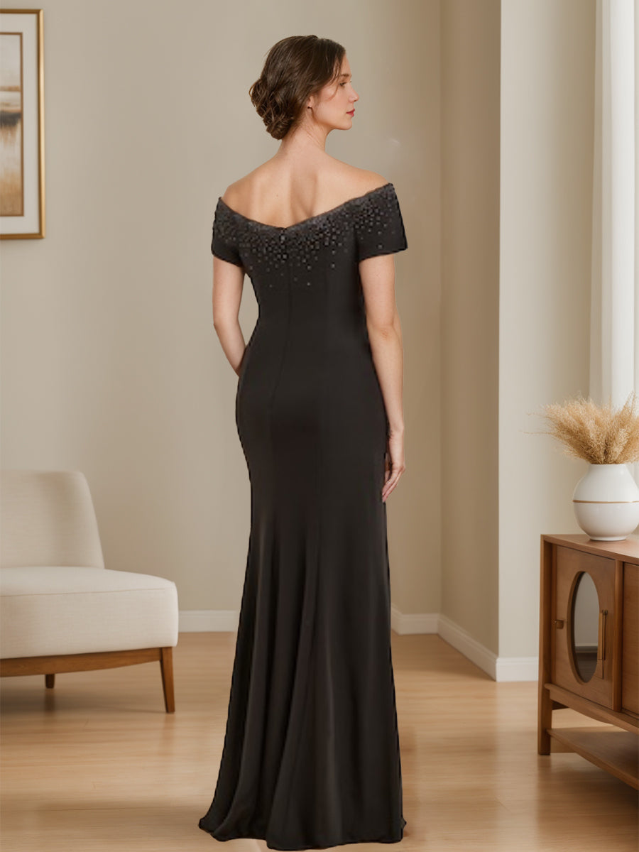 Sheath/Column V-Neck Mother Of The Bride Dresses with Beading & Split Side & Ruffles