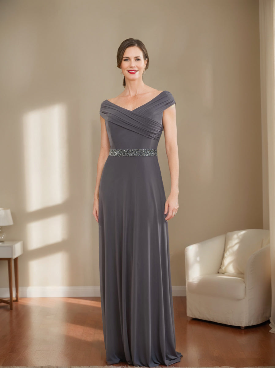 Sheath/Column V-Neck Ruched Mother Of The Bride Dresses with Beading