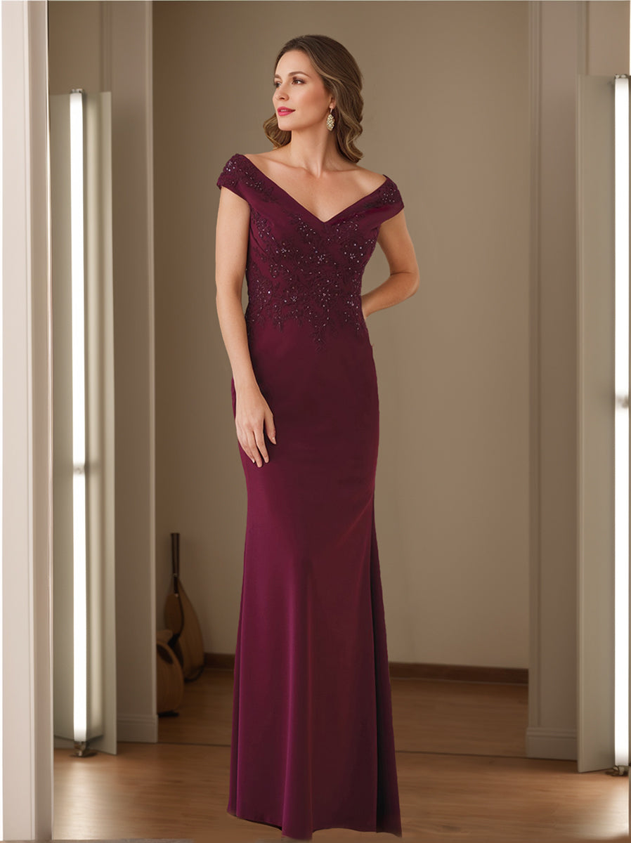 Sheath/Column V-Neck Sleeveless Mother Of The Bride Dresses with Appliques