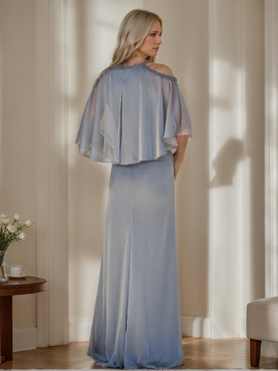 Sheath/Column Cowl Neck Half Sleeves Mother Of The Bride Dresses with Ruffles & Beadings