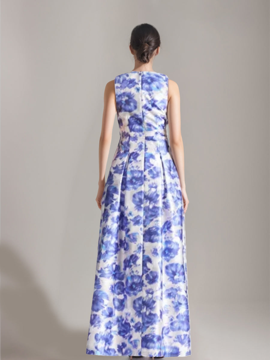 A-Line/Princess V-Neck Floor Length Printed Floral Elegant Mother of the Bride & Groom Dresses with High Split & Pleats