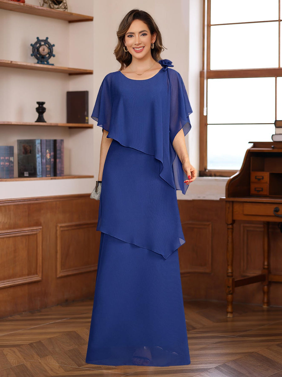 A-Line/Princess Short Sleeves Floor-Length Mother of the Bride Dresses with Ruffles & Flower
