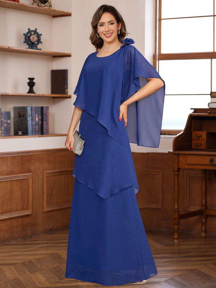 A-Line/Princess Short Sleeves Floor-Length Mother of the Bride Dresses with Ruffles & Flower