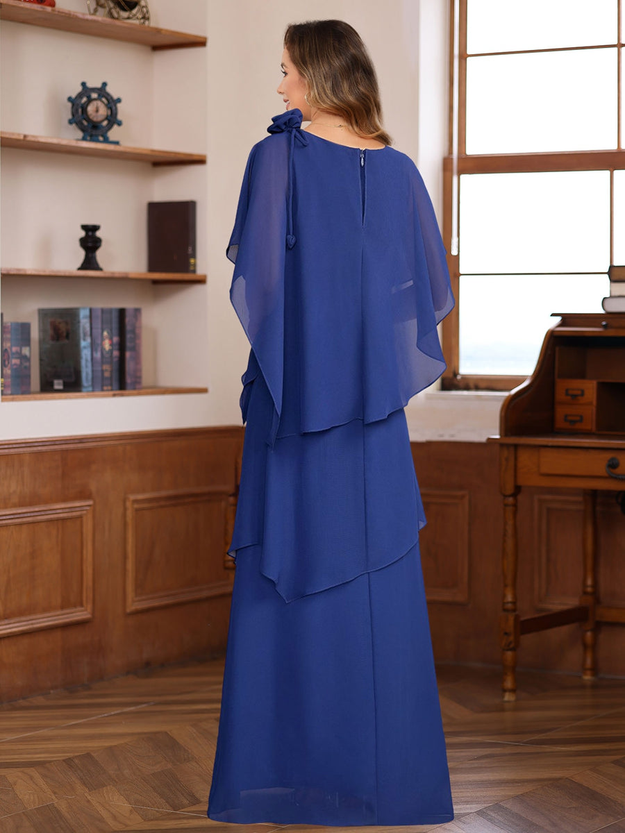 A-Line/Princess Short Sleeves Floor-Length Mother of the Bride Dresses with Ruffles & Flower