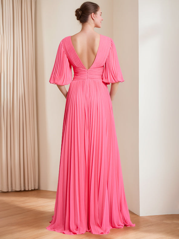 A-Line/Princess V-neck Floor-Length 3/4 Sleeves Mother of the Bride Dresses with Ruffles