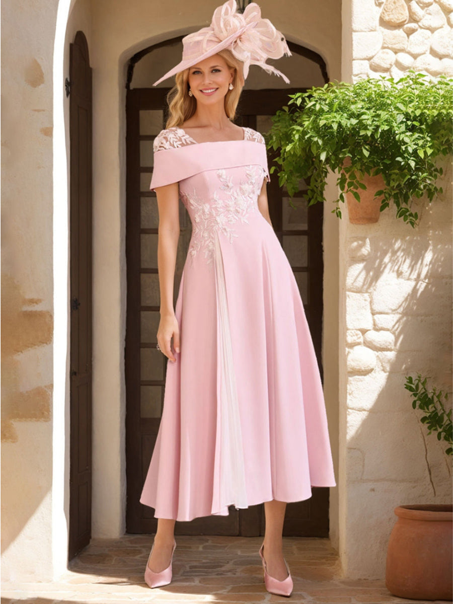 A-Line/Princess Square Neck Short Sleeves Mother of the Bride Dresses with Ruffles & Appliques