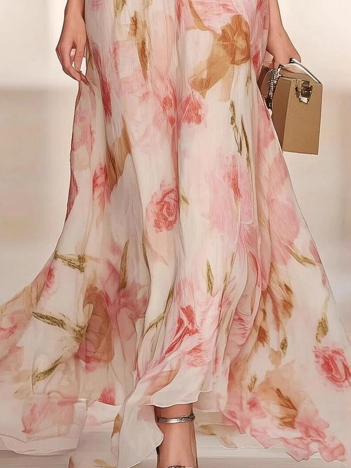 A-Line/Princess V-Neck Short Sleeves Printed Floral Mother of the Bride Dresses with Ruffles