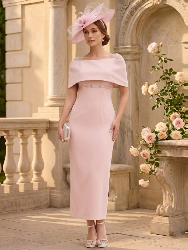 Sheath/Column Off-the-Shoulder Stretch Satin Mother of the Bride Dresses Ankle-Length Sleeveless Sequins