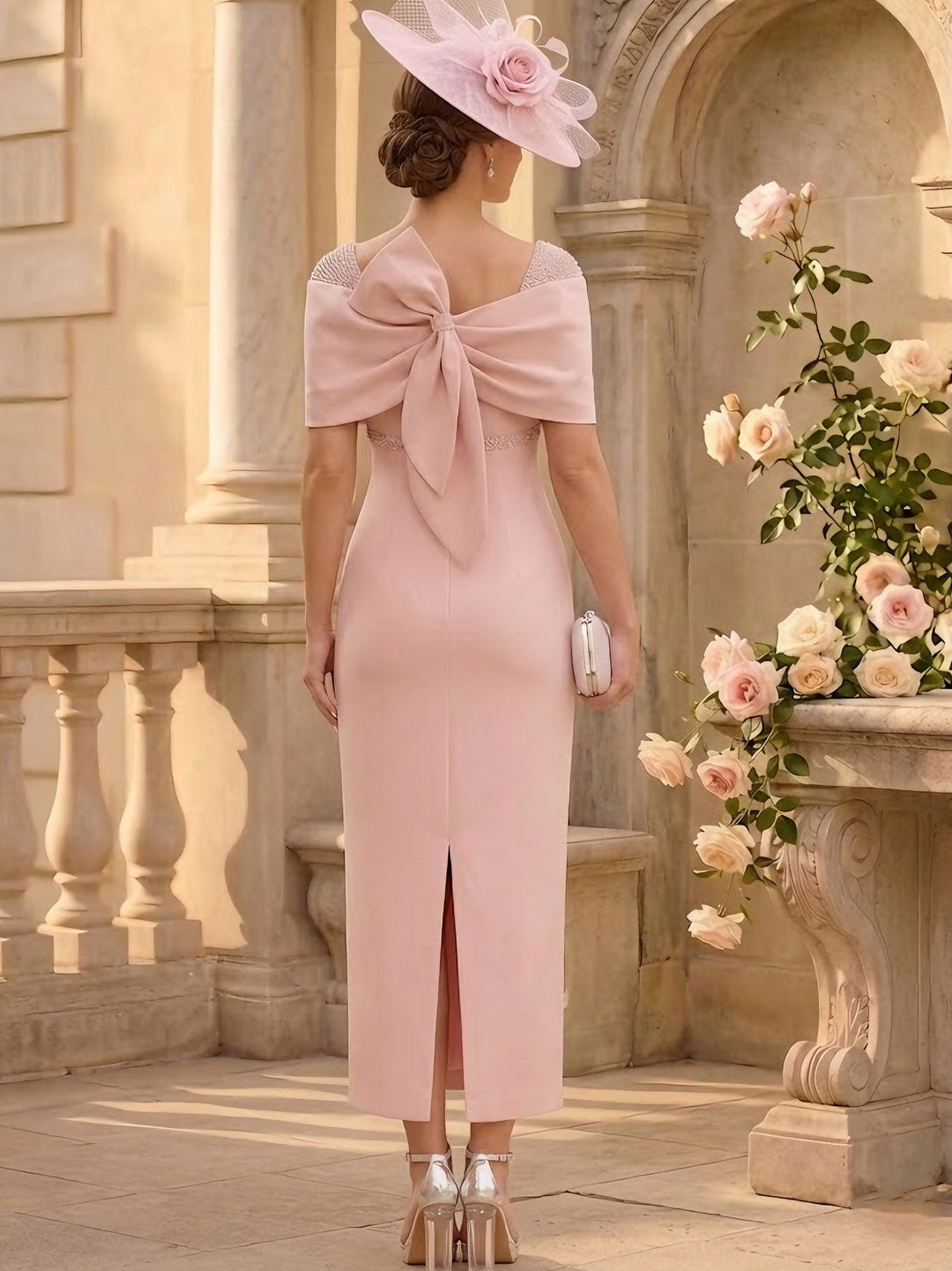Sheath/Column Off-the-Shoulder Stretch Satin Mother of the Bride Dresses Ankle-Length Sleeveless Sequins