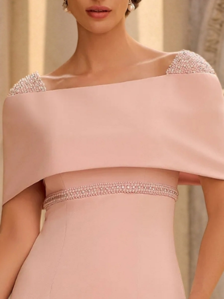 Sheath/Column Off-the-Shoulder Stretch Satin Mother of the Bride Dresses Ankle-Length Sleeveless Sequins