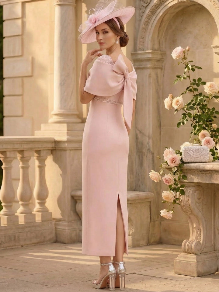 Sheath/Column Off-the-Shoulder Stretch Satin Mother of the Bride Dresses Ankle-Length Sleeveless Sequins