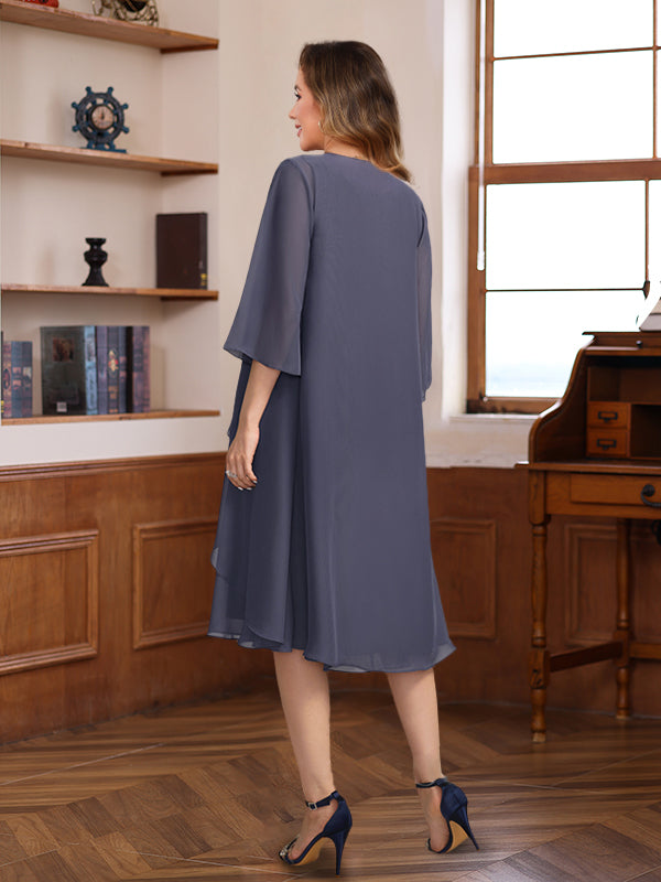 A-Line/Princess Scoop Knee-Length Mother of the Bride & Groom Dresses with Jacket & Beads & Ruffles