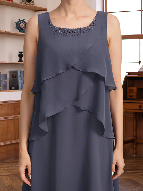 A-Line/Princess Scoop Knee-Length Mother of the Bride & Groom Dresses with Jacket & Beads & Ruffles