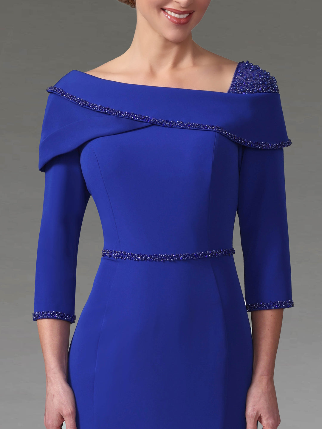 Trumpet/Mermaid Off-the-Shoulder Tea-Length Sparkling Mother of the Bride Dresses with Jewel