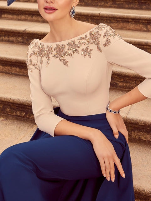 Sheath/Column Scoop Tea-Length Mother of the Bride Dresses with Jewel