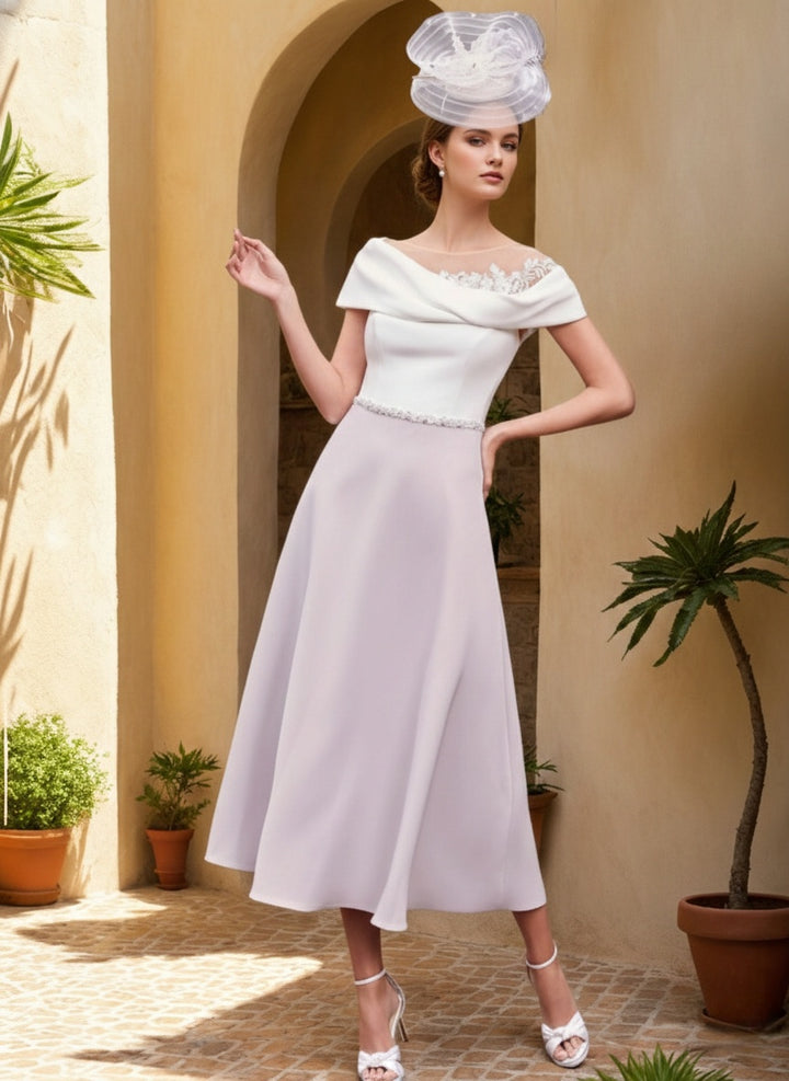 A-Line/Princess Off-the-Shoulder Tea-Length Mother of the Bride Dresses With Lace