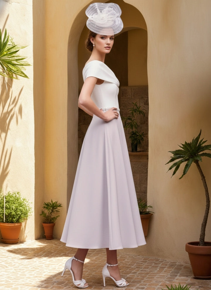A-Line/Princess Off-the-Shoulder Tea-Length Mother of the Bride Dresses With Lace